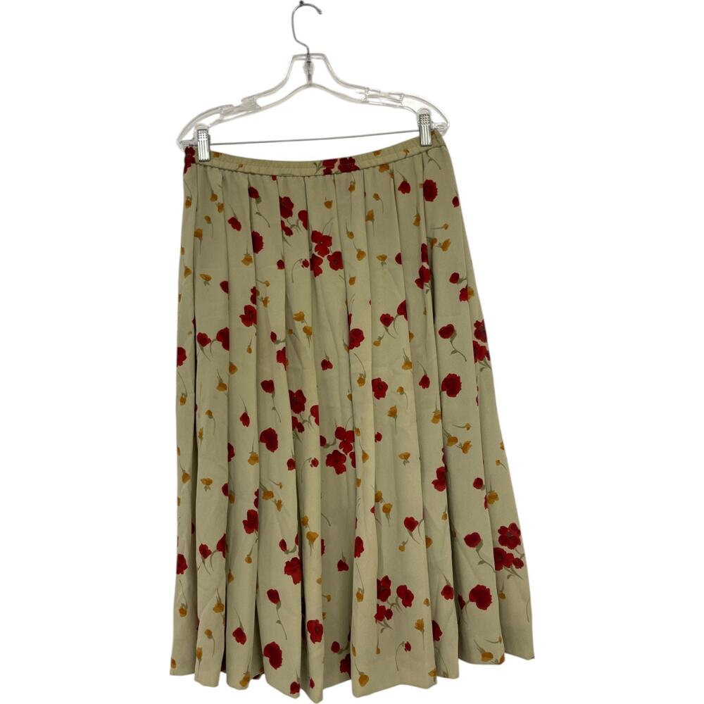 Rena Rowan For Saville Pleated Skirt Womens Size 8 Beige Floral Elastic Waist